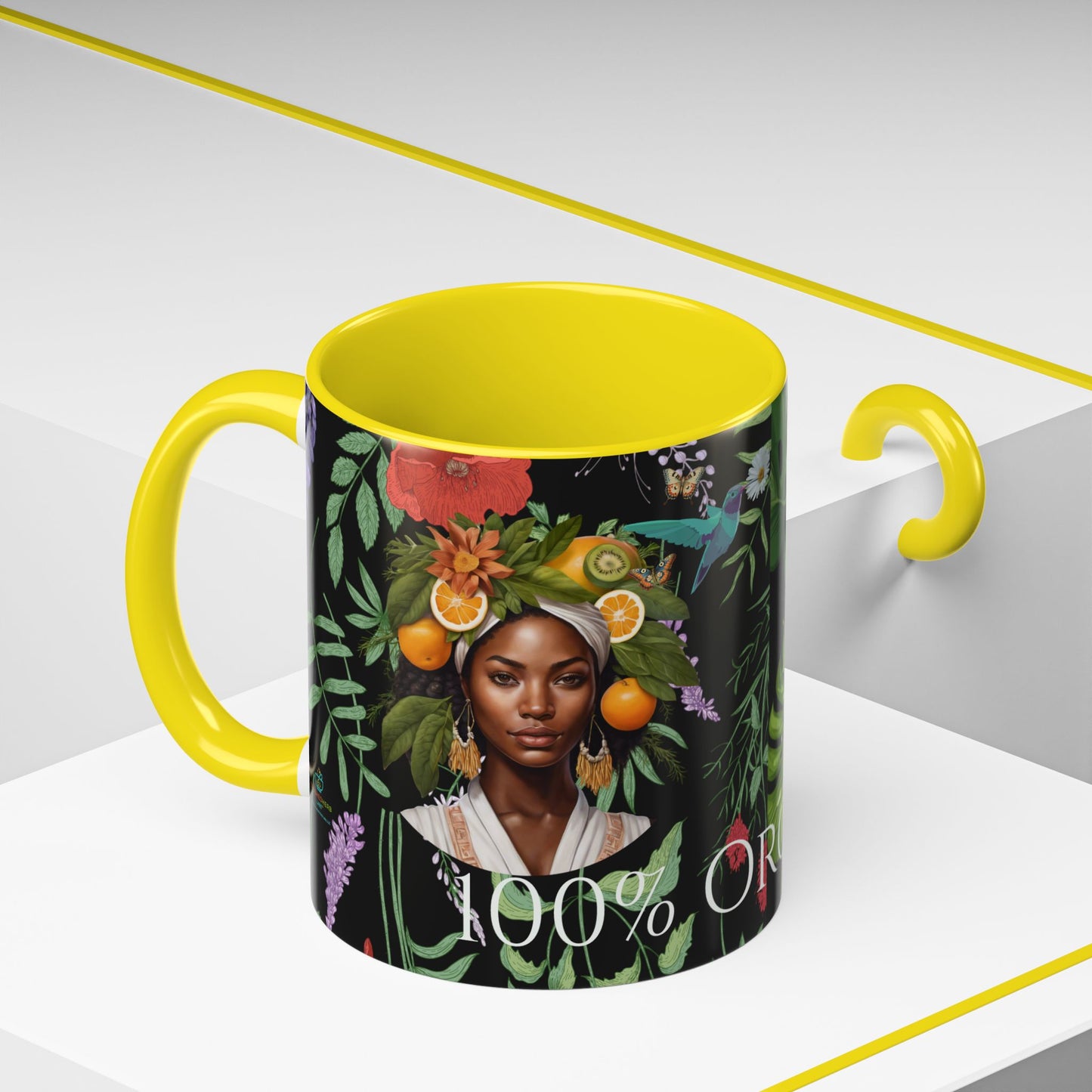 100% Organic Black Jungle Plant Garden Vegan Ceramic Plant Mug with (11oz) 8 Color Combos Double-Side Design
