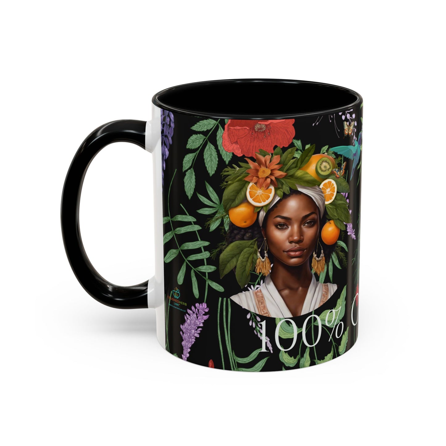 100% Organic Black Jungle Plant Garden Vegan Ceramic Plant Mug with (11oz) 8 Color Combos Double-Side Design