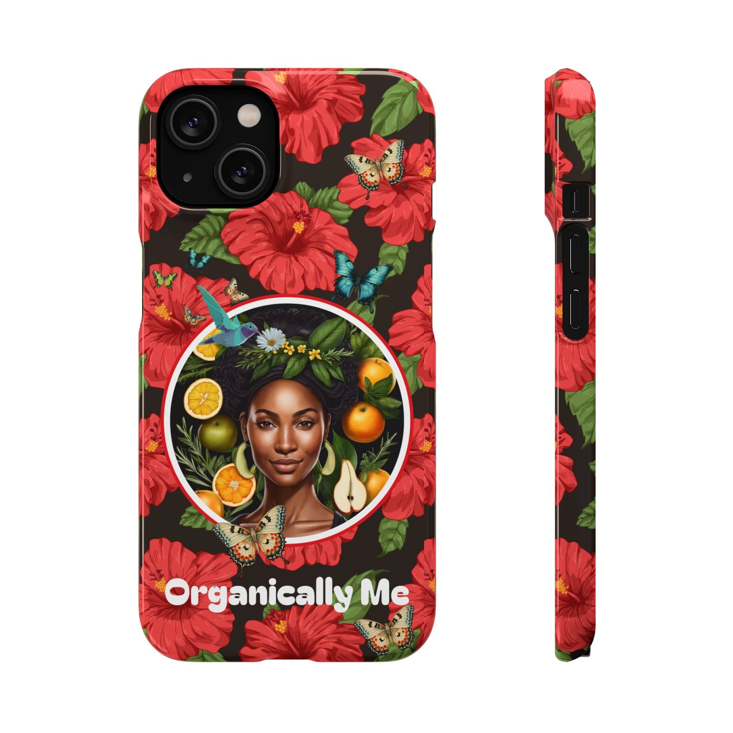 Organically Me Red and White Hibiscus Plant Garden Snap Phone Case with Black Woman, for iPhone and Android