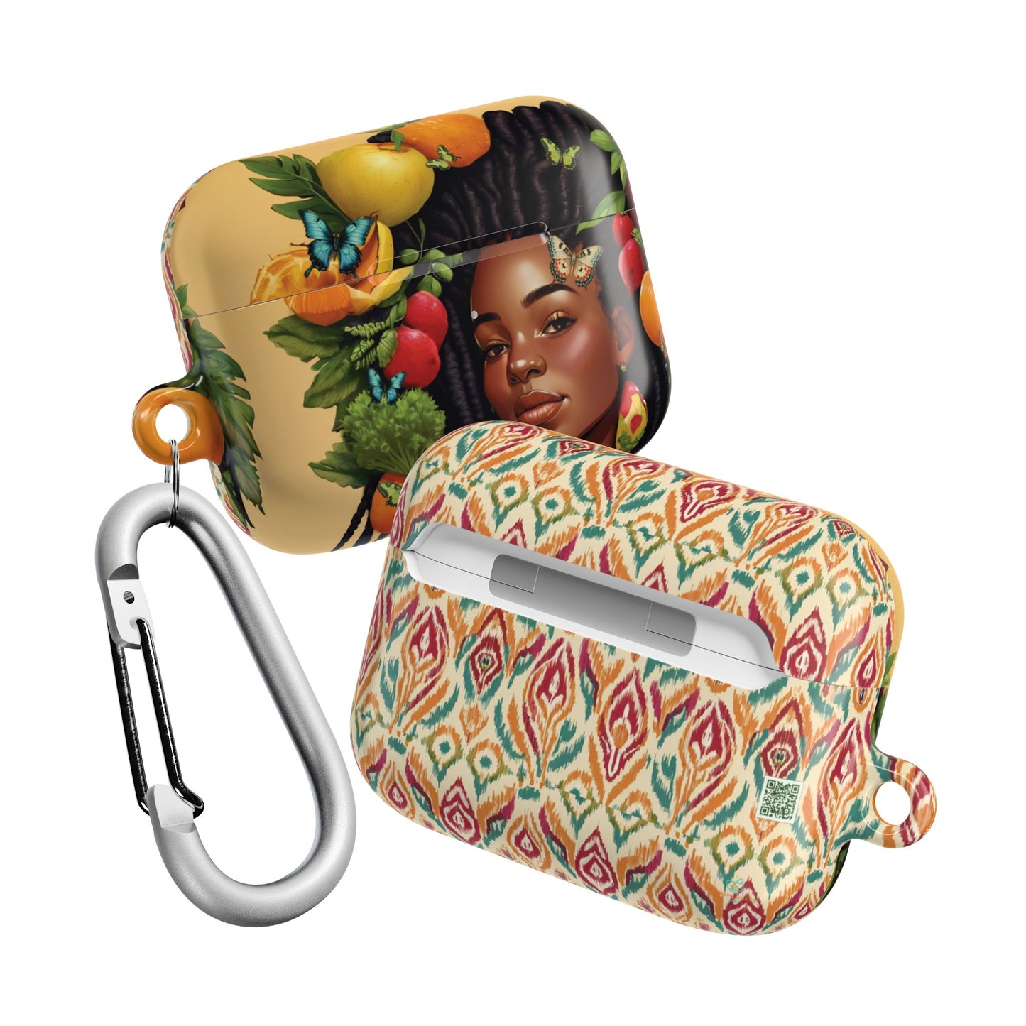 AirPods Case: Wynter Locs Veggie Tribal Ikat Design with Butterflies, Plants & Black Woman for AirPods Pro Gen 1 & 2, AirPods Gen 1, Gen 2, Gen 3