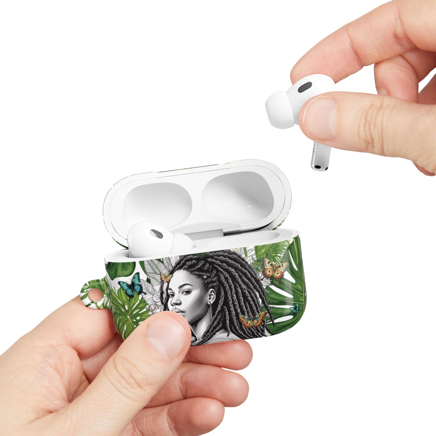 AirPod2 Case: A Monstera Plant Nadia Garden Butterfly Case with Black Woman with locs Design for AirPods Pro Gen 1 & 2, AirPods Gen 1, Gen 2, Gen 3