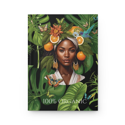 100% Organic Black Jungle Plant Garden & Vegan Hardcover Journal, Matte 150 pages, Black women Double-Sided Design