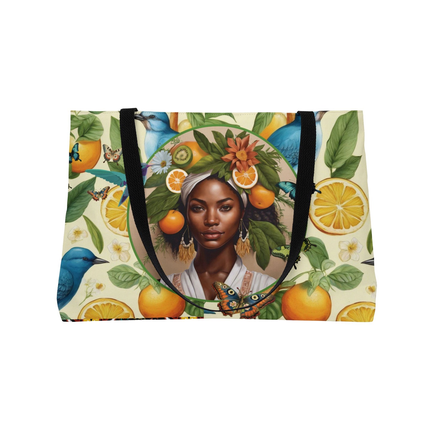 Organically Me A Lemon Bluebird Plant Garden Weekender Tote Bag with Black Woman