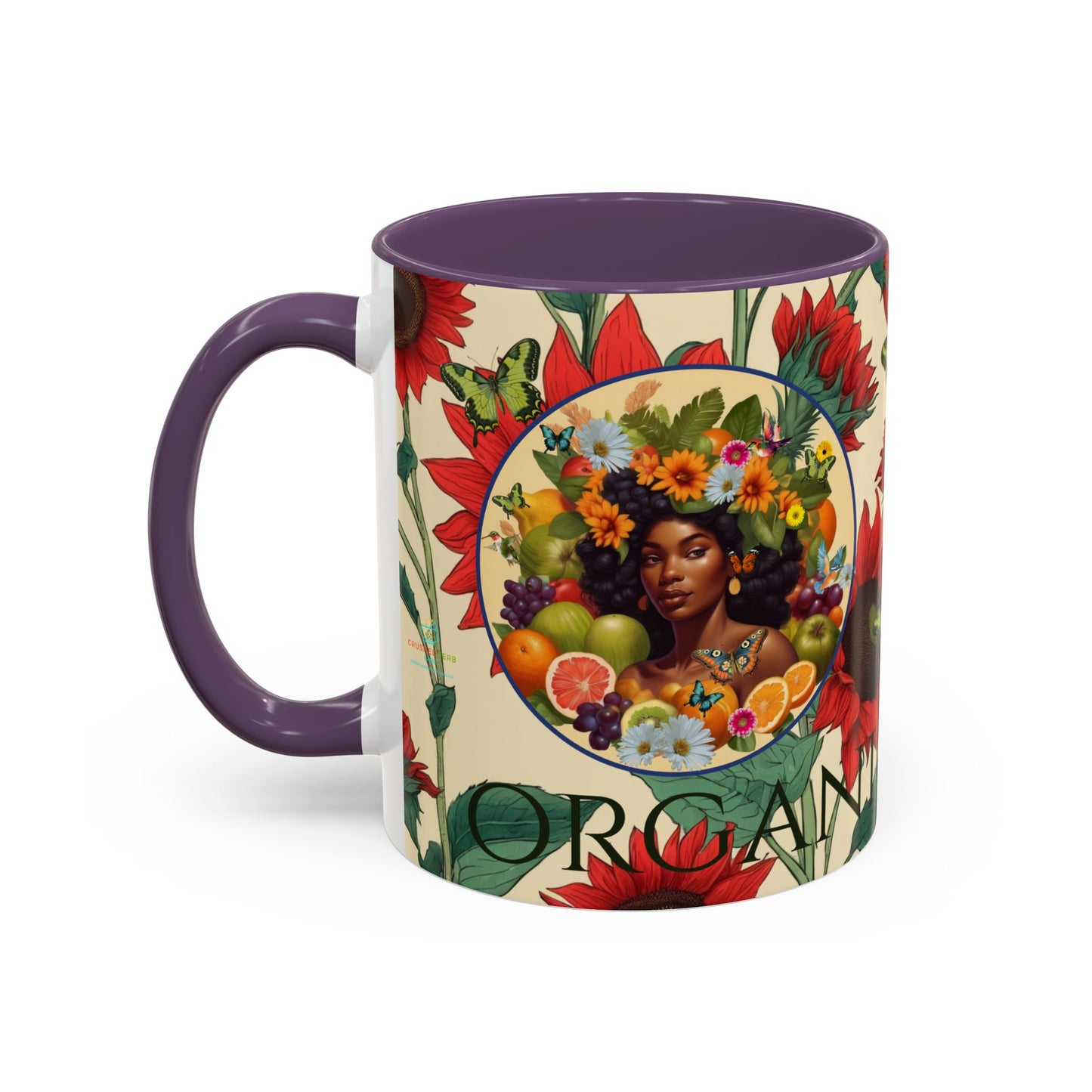 Organically Me Sunflower Red Plant Garden Vegan Ceramic Plant Mug with Black woman (11oz) 8 Color Combos