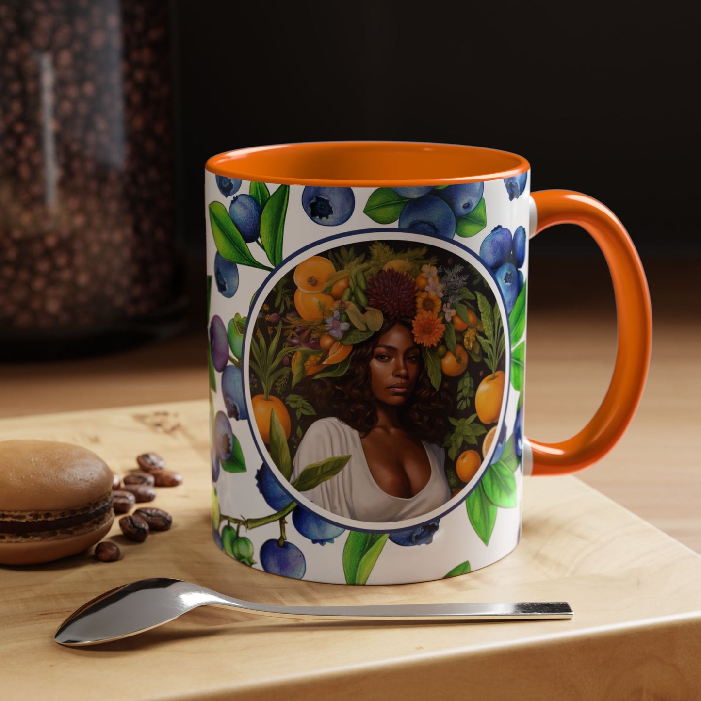 Organically Me Blueberry Plant Garden Vegan Ceramic Plant Mug with Black woman (11oz) 8 Color Combos