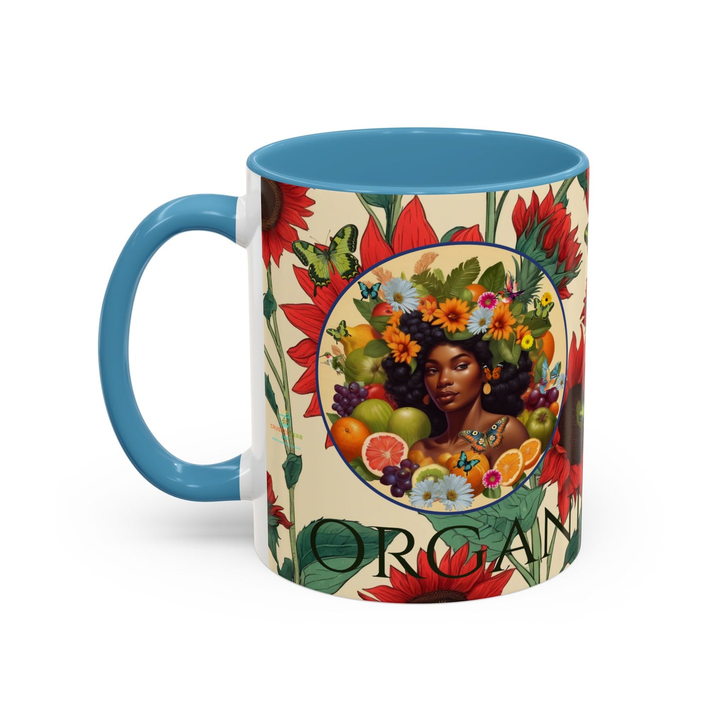 Organically Me Sunflower Red Plant Garden Vegan Ceramic Plant Mug with Black woman (11oz) 8 Color Combos