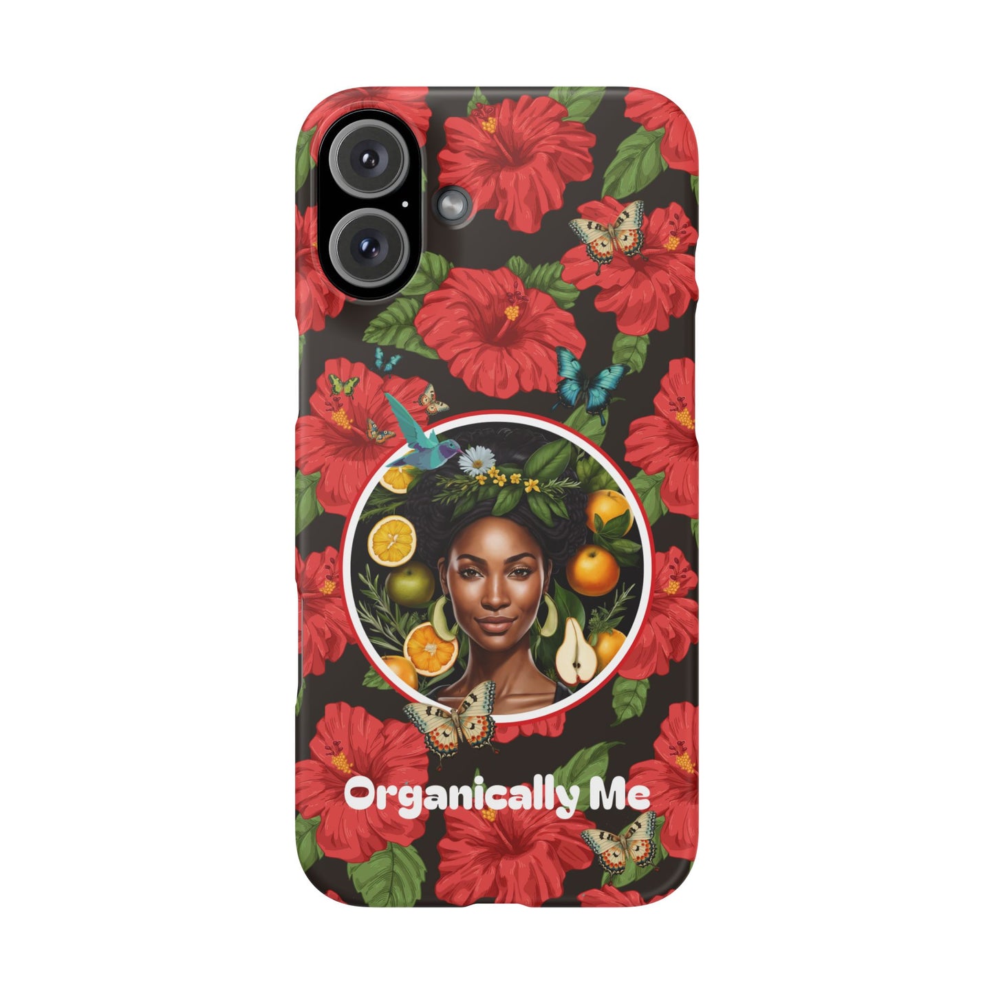 Organically Me Red and White Hibiscus Plant Garden Snap Phone Case with Black Woman, for iPhone and Android
