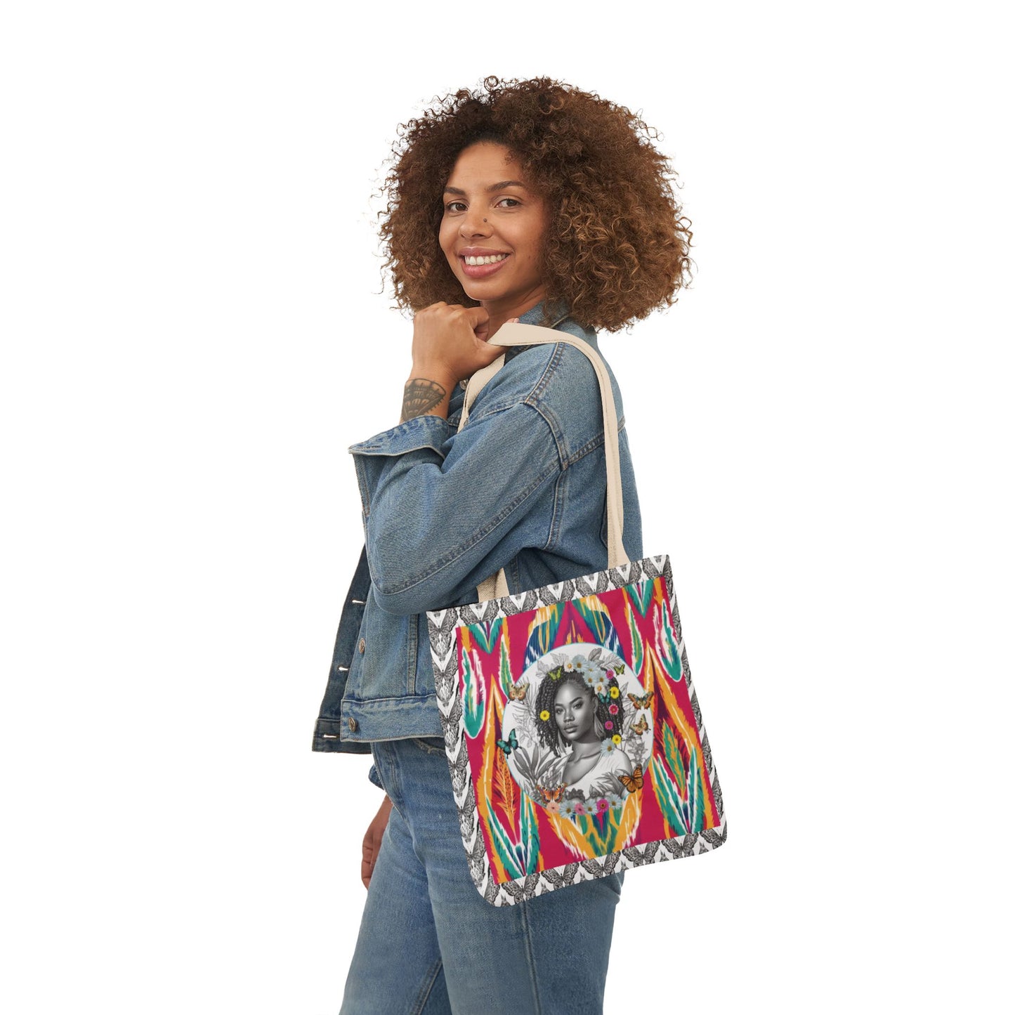 100% Me Ikat Laney Locs Garden-themed 13" tote bag, purse, workout bag, yoga bag with Black Women