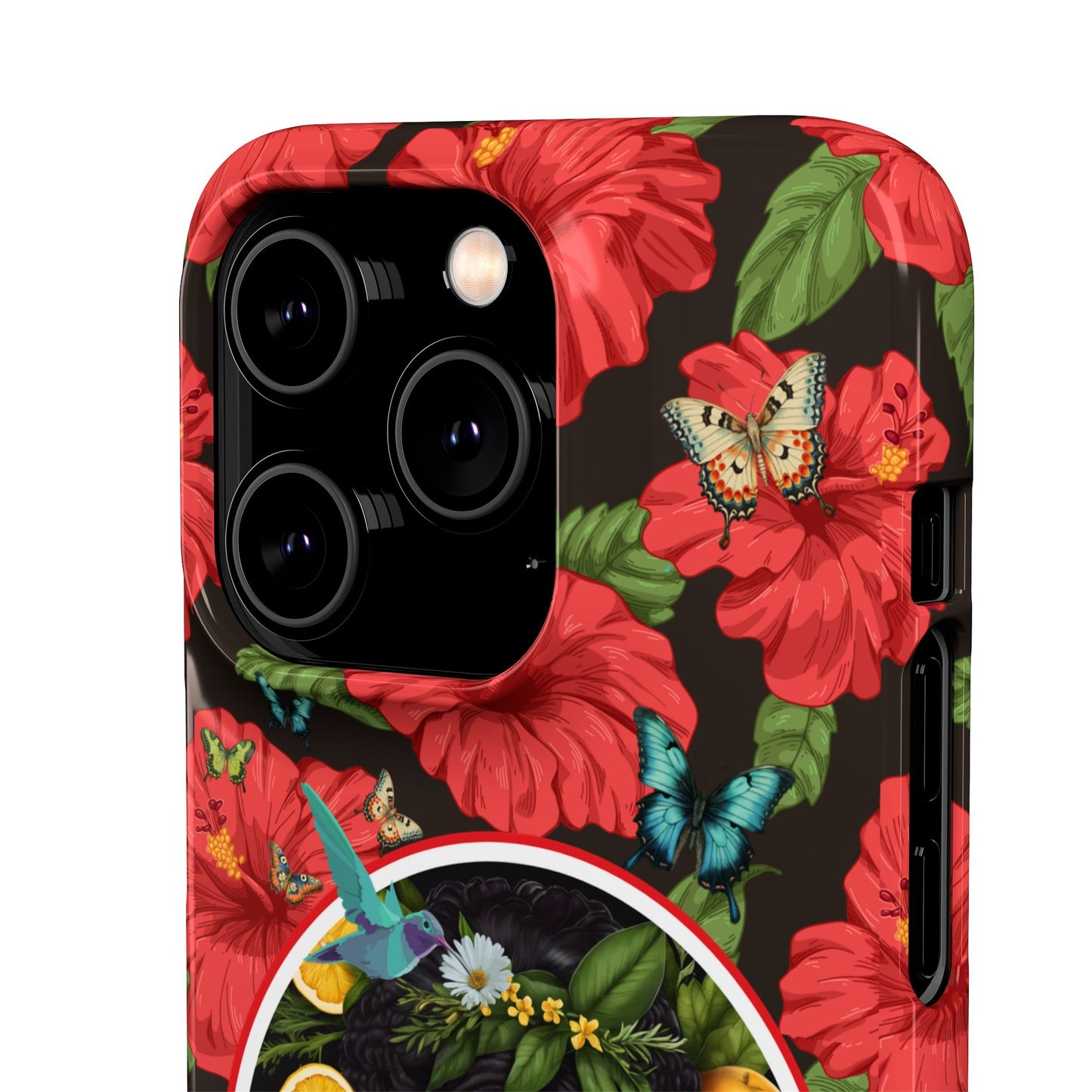 Organically Me Red and White Hibiscus Plant Garden Snap Phone Case with Black Woman, for iPhone and Android