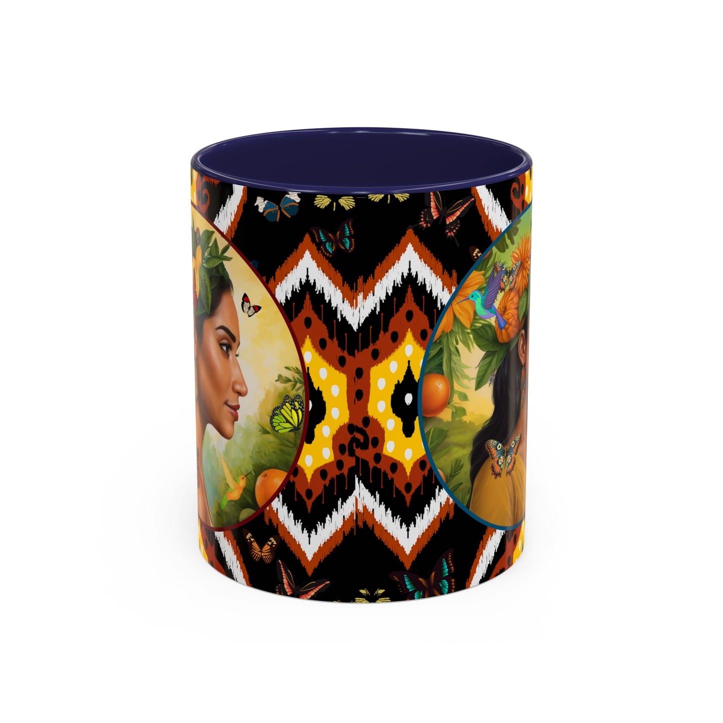 Organically Me A Tribal Butterfly Plant Garden Vegan Ceramic Plant Mug with Black woman (11oz) 8 Color Combos