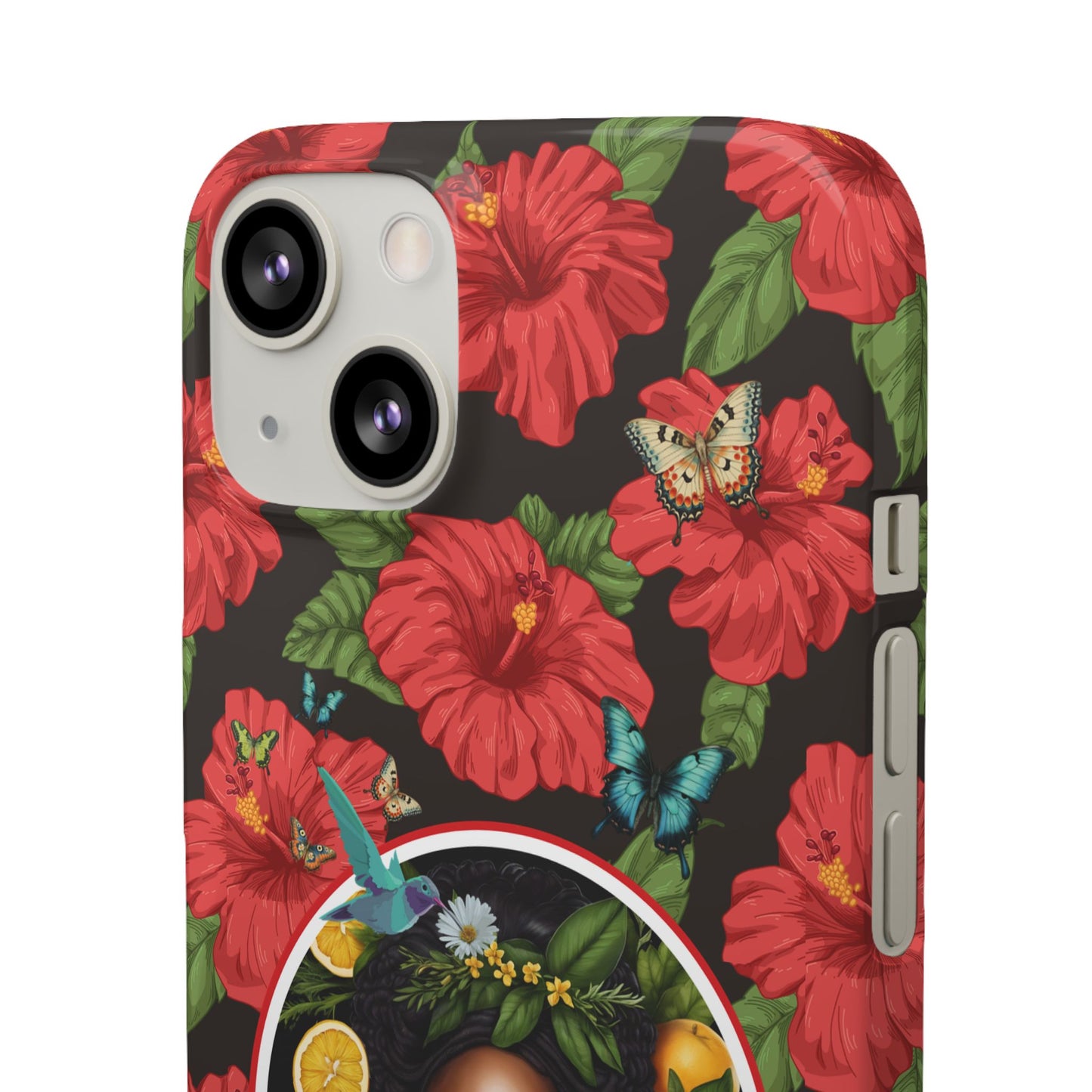 Organically Me Red and White Hibiscus Plant Garden Snap Phone Case with Black Woman, for iPhone and Android