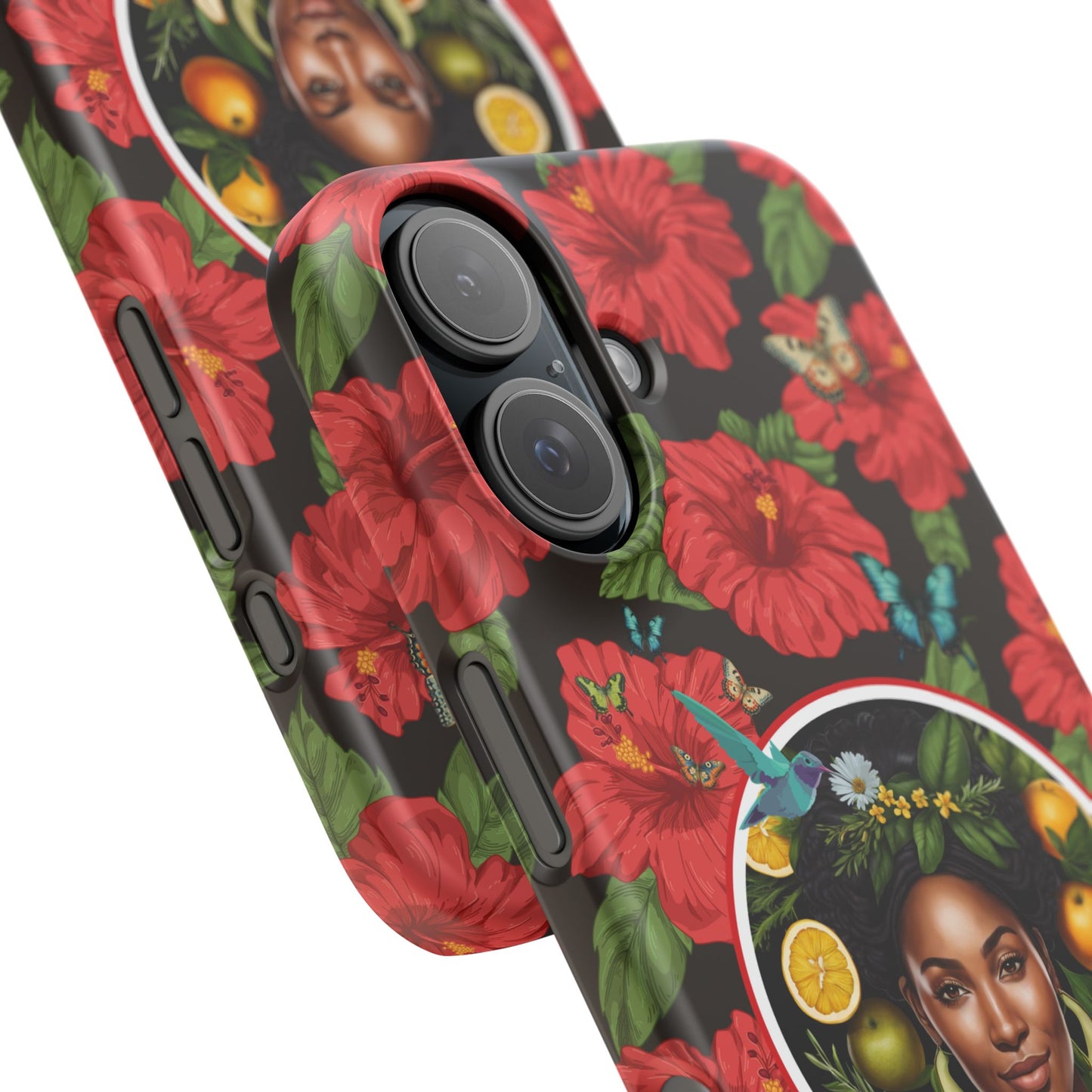 Organically Me Red and White Hibiscus Plant Garden Snap Phone Case with Black Woman, for iPhone and Android