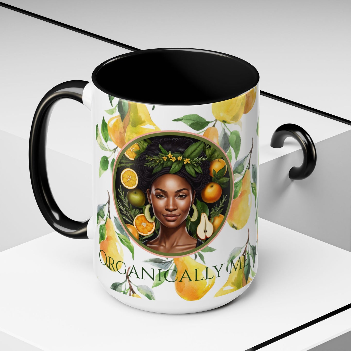 Organically Me Yellow Pear Plant Garden Vegan Ceramic Plant Mug with Black woman (11oz) 8 Color Combos