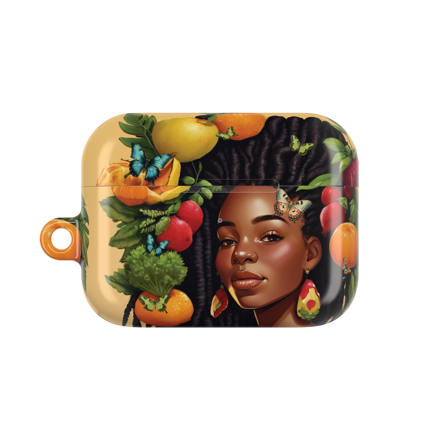 AirPods Case: Wynter Locs Veggie Tribal Ikat Design with Butterflies, Plants & Black Woman for AirPods Pro Gen 1 & 2, AirPods Gen 1, Gen 2, Gen 3