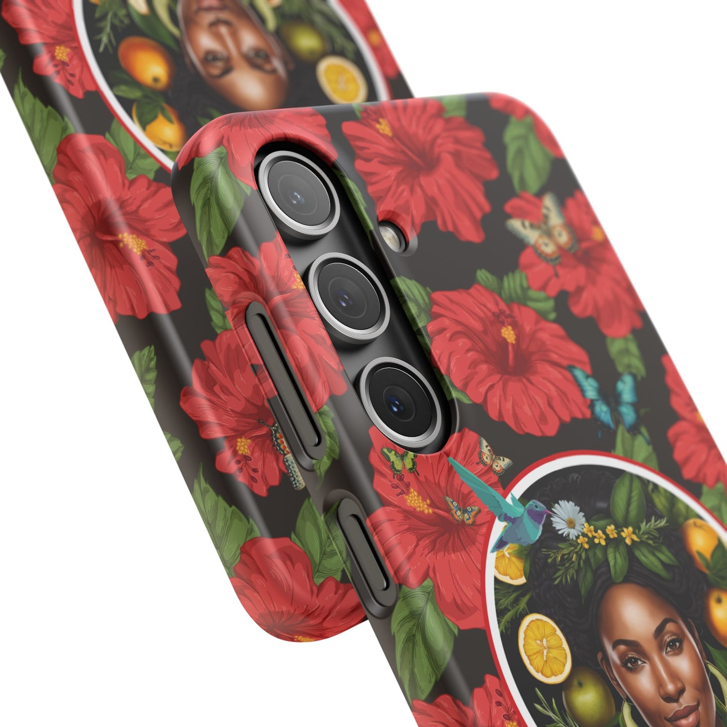 Organically Me Red and White Hibiscus Plant Garden Snap Phone Case with Black Woman, for iPhone and Android