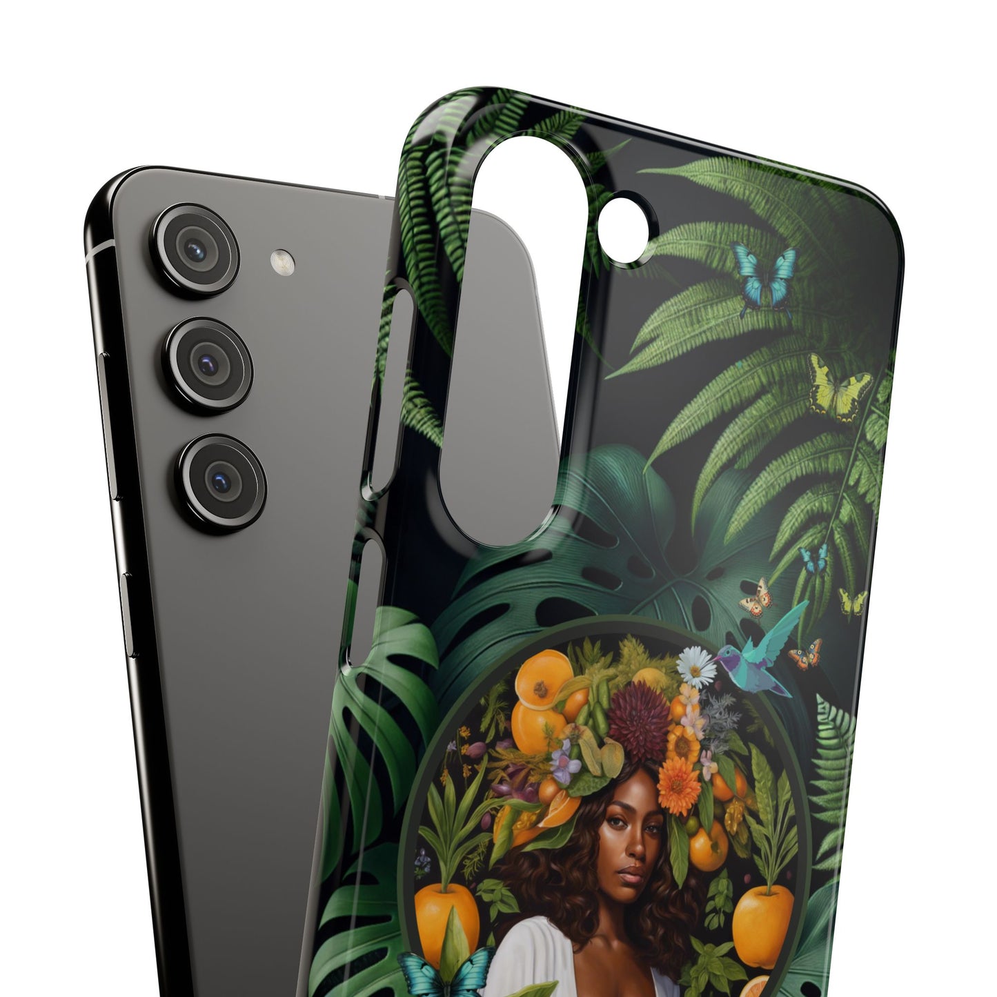 100% Organic A Fern Monstera Plant Garden Snap Phone Case with Black Woman, for iPhone and Android Models