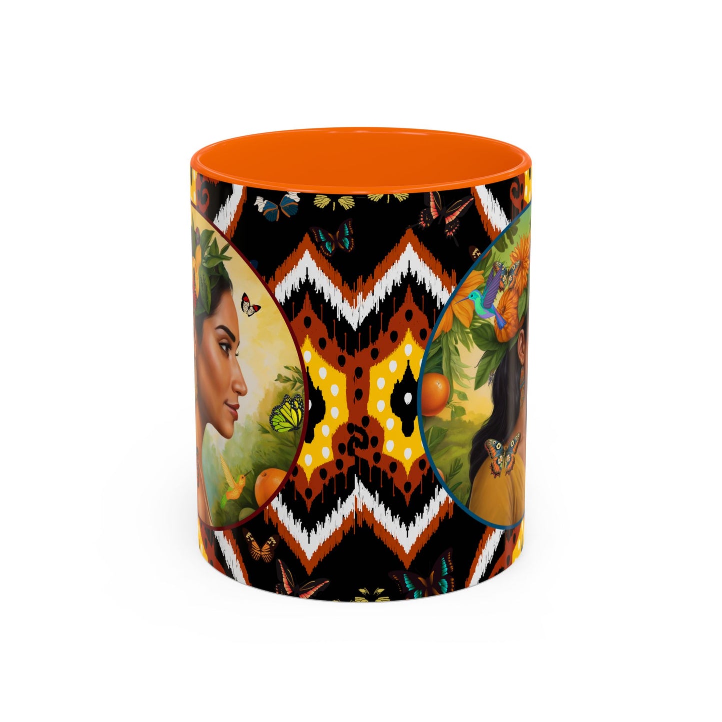 Organically Me A Tribal Butterfly Plant Garden Vegan Ceramic Plant Mug with Black woman (11oz) 8 Color Combos