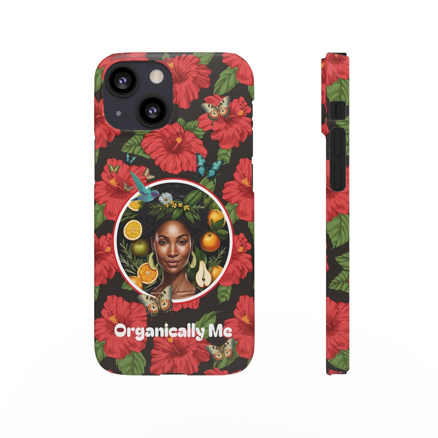 Organically Me Red and White Hibiscus Plant Garden Snap Phone Case with Black Woman, for iPhone and Android