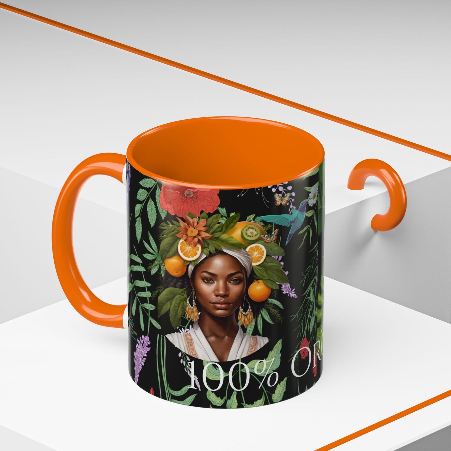 100% Organic Black Jungle Plant Garden Vegan Ceramic Plant Mug with (11oz) 8 Color Combos Double-Side Design