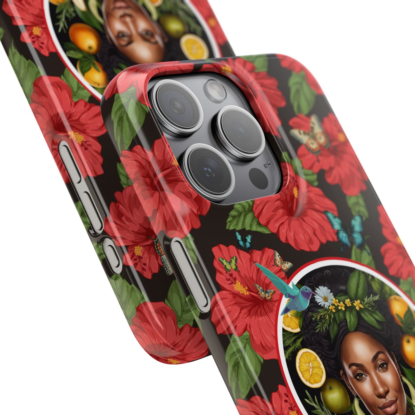 Organically Me Red and White Hibiscus Plant Garden Snap Phone Case with Black Woman, for iPhone and Android