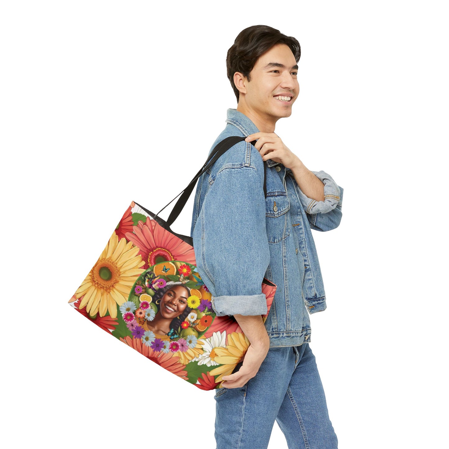 Organically Me A Joy Daisy Plant Garden-themed Large Weekender Tote Bag, workout bag, yoga bag with Black Women