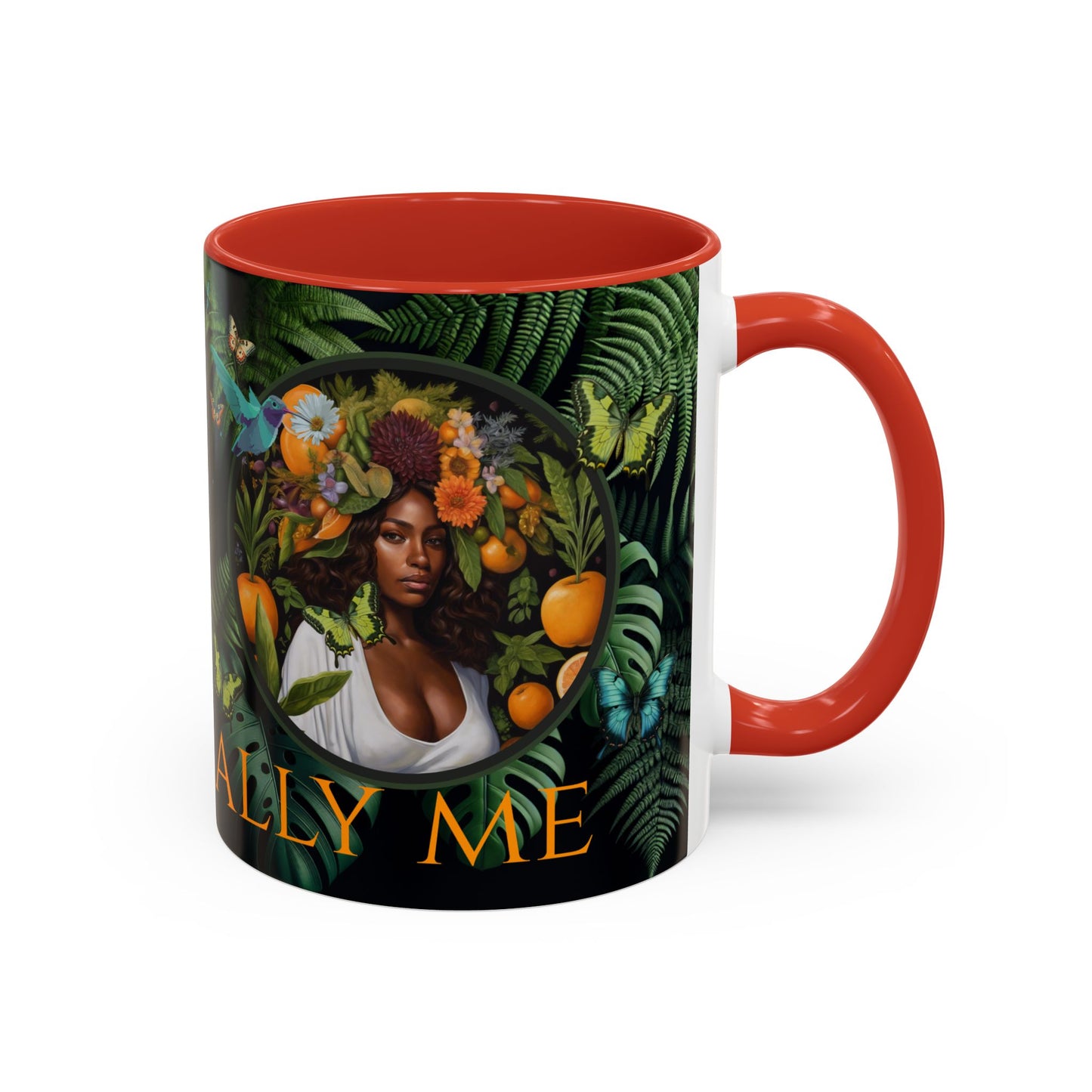 100% Organic A Fern Monstera Plant Garden Vegan Ceramic Plant Mug with Black woman (11oz) 8 Color Combos