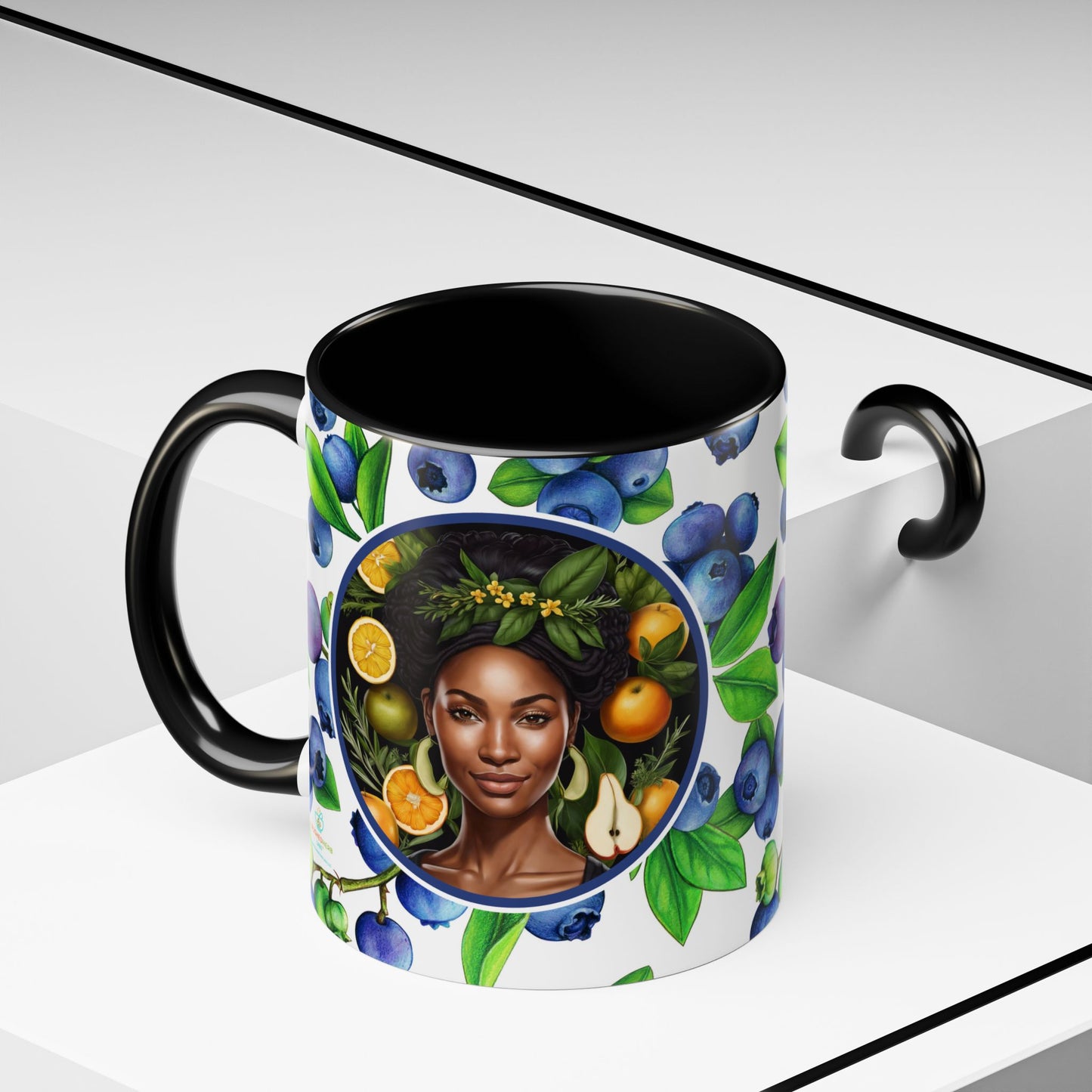 Organically Me Blueberry Plant Garden Vegan Ceramic Plant Mug with Black woman (11oz) 8 Color Combos