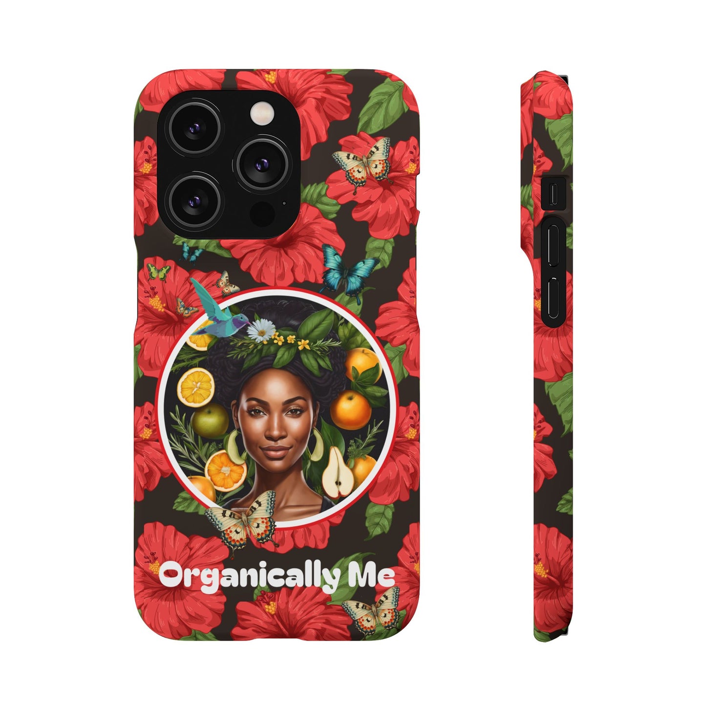 Organically Me Red and White Hibiscus Plant Garden Snap Phone Case with Black Woman, for iPhone and Android