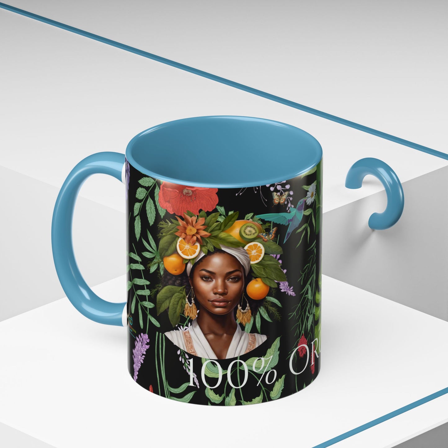 100% Organic Black Jungle Plant Garden Vegan Ceramic Plant Mug with (11oz) 8 Color Combos Double-Side Design
