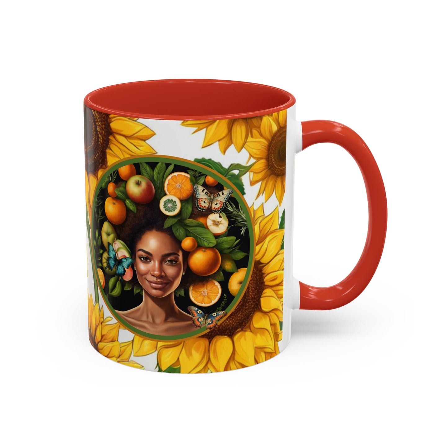 Organically Me Sunflower Plant Garden Vegan Ceramic Plant Mug with Black woman (11oz) 8 Color Combos