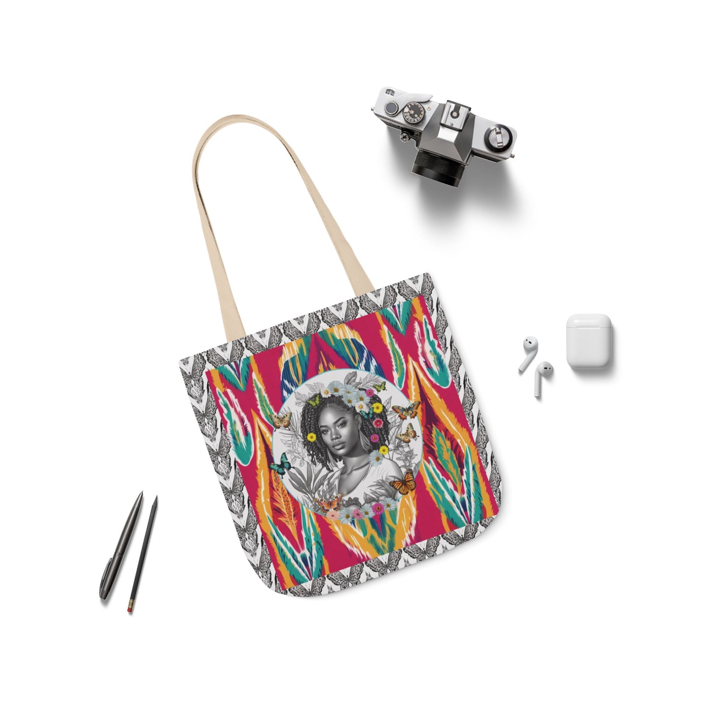 100% Me Ikat Laney Locs Garden-themed 13" tote bag, purse, workout bag, yoga bag with Black Women