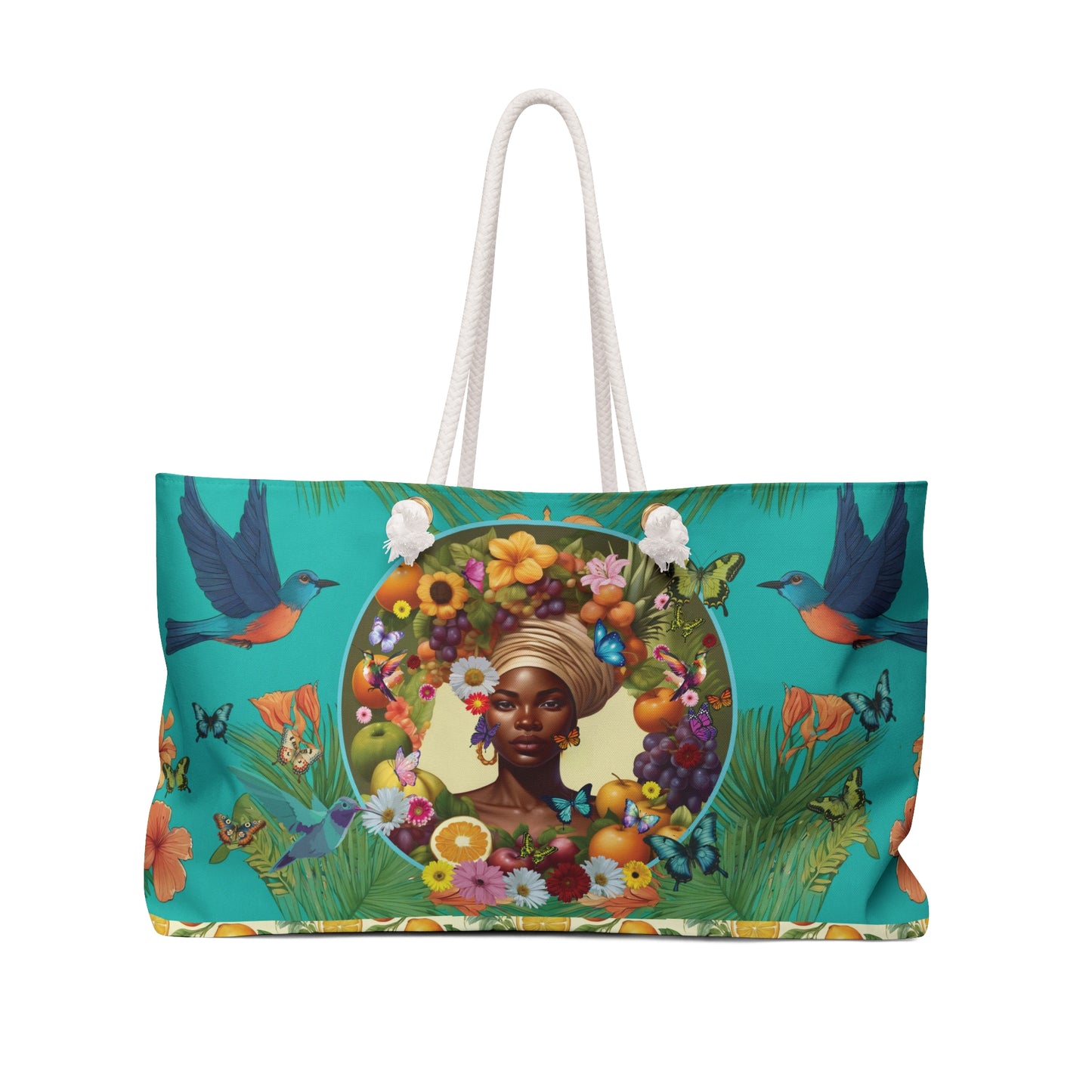 Organically Me A Caribbean Gina Hibiscus Plant Garden Large Weekender Tote Bag with Black Woman 12"x13