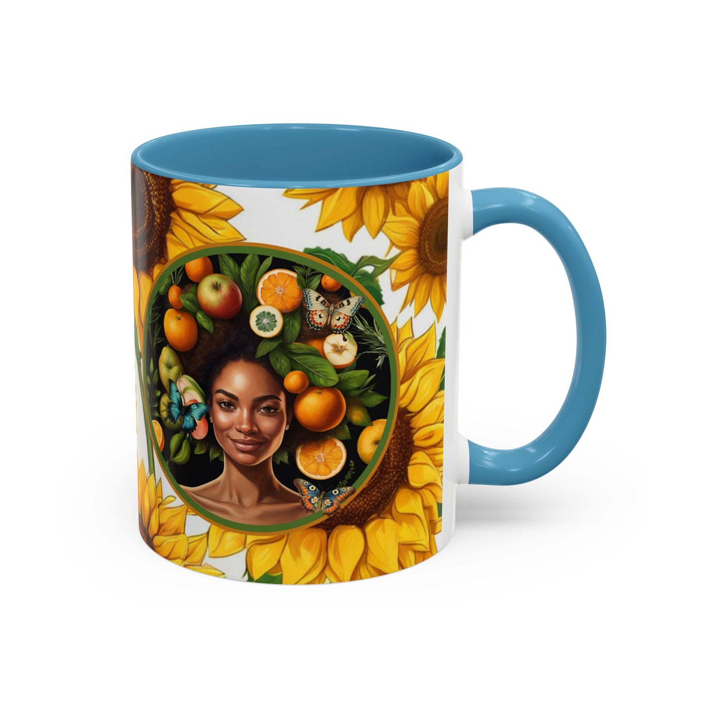 Organically Me Sunflower Plant Garden Vegan Ceramic Plant Mug with Black woman (11oz) 8 Color Combos