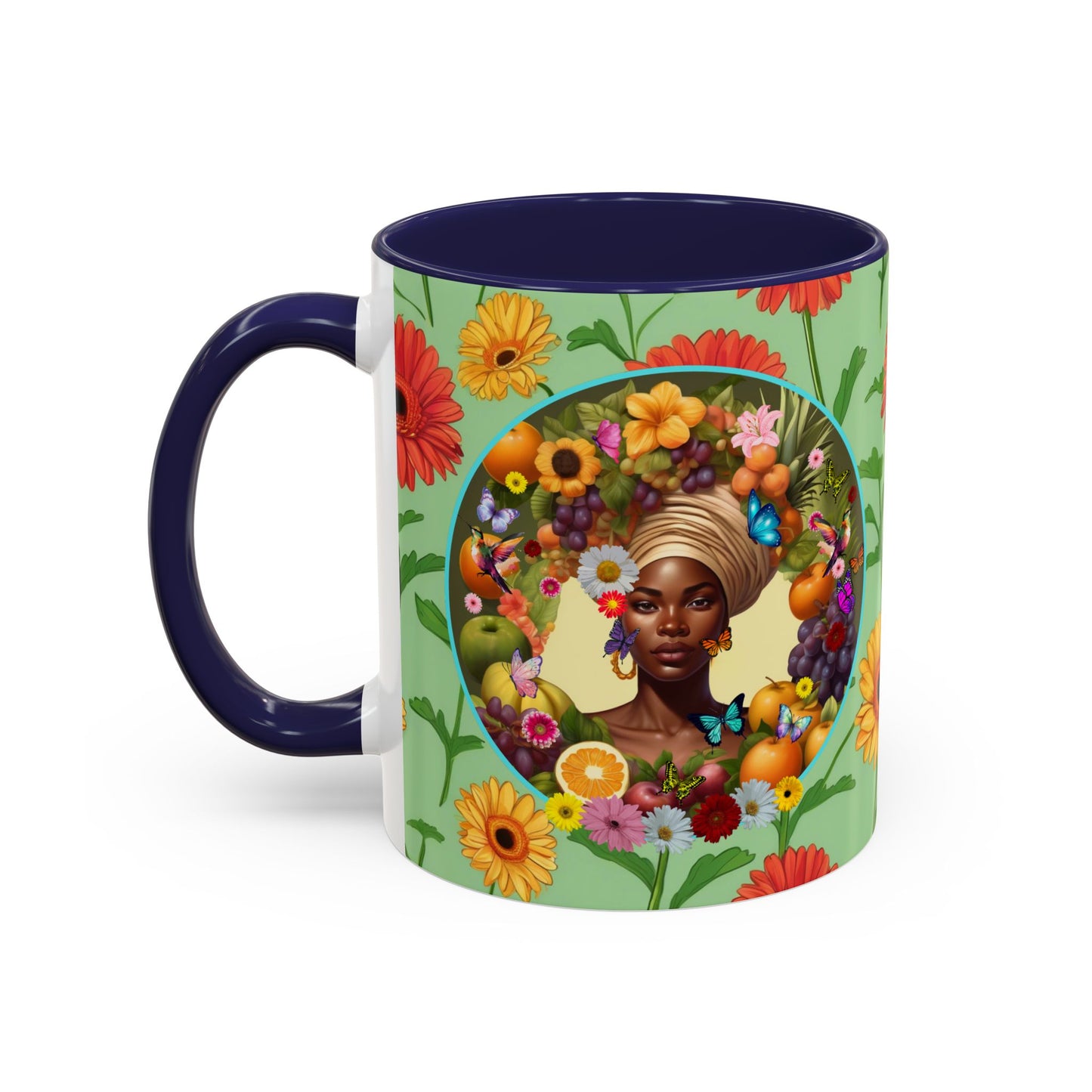 100% Organic Daisy Joy3 Plant Garden Vegan Ceramic Plant Mug, Black Woman Double Sided (11oz) 8 Color Combos