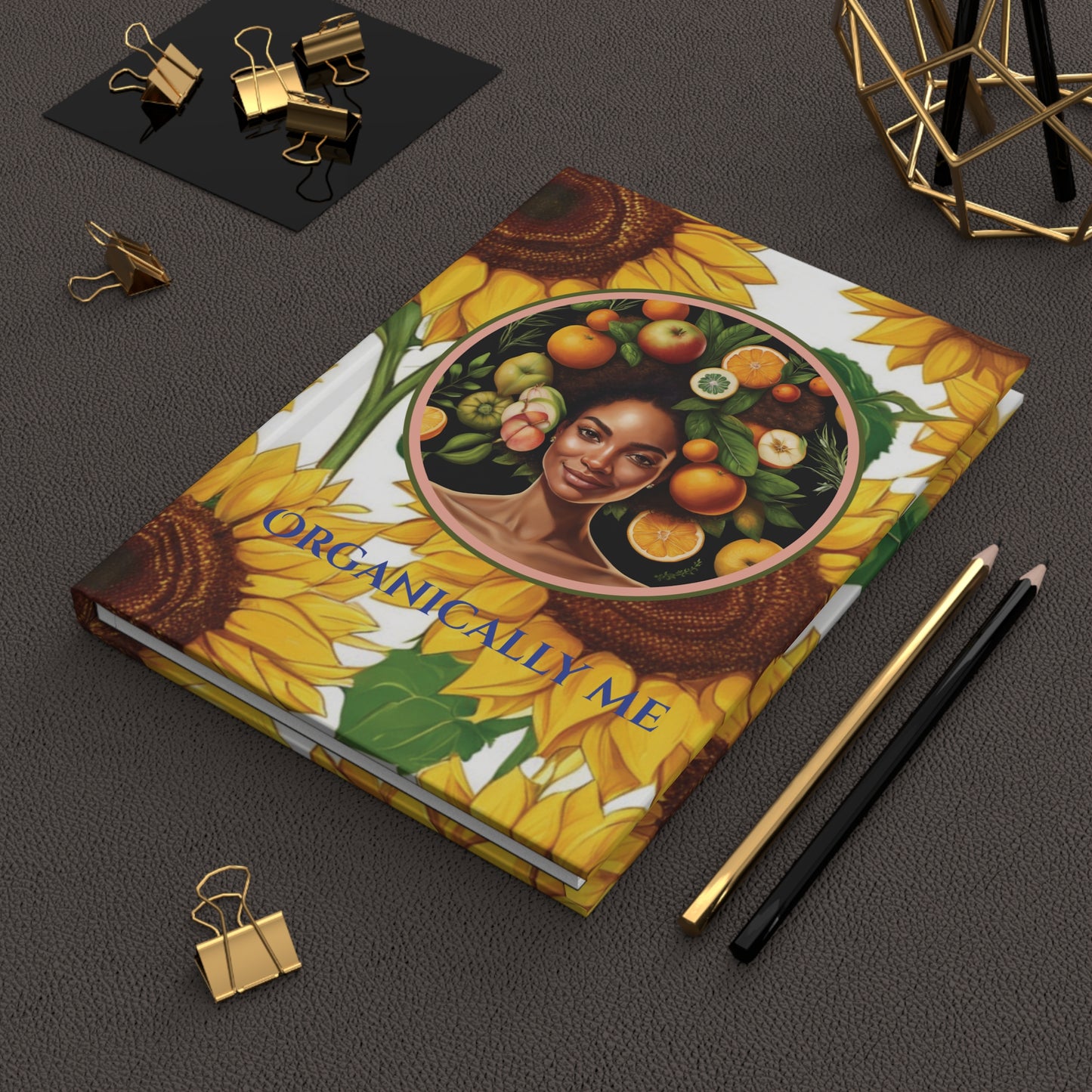 Organically Me Sunflower Plant, Garden & Vegan Hardcover Journal, Matte 150 pages, Black women