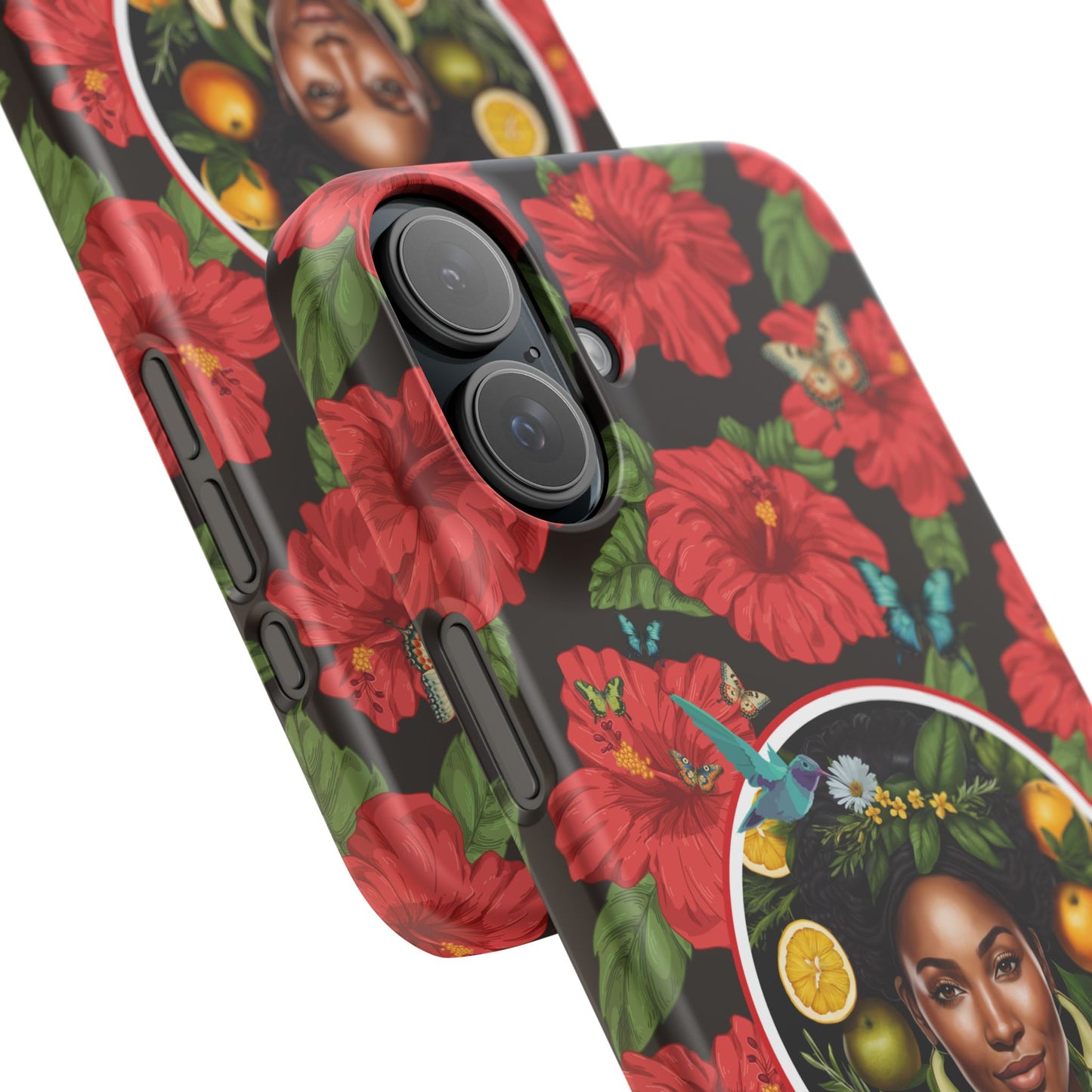 Organically Me Red and White Hibiscus Plant Garden Snap Phone Case with Black Woman, for iPhone and Android