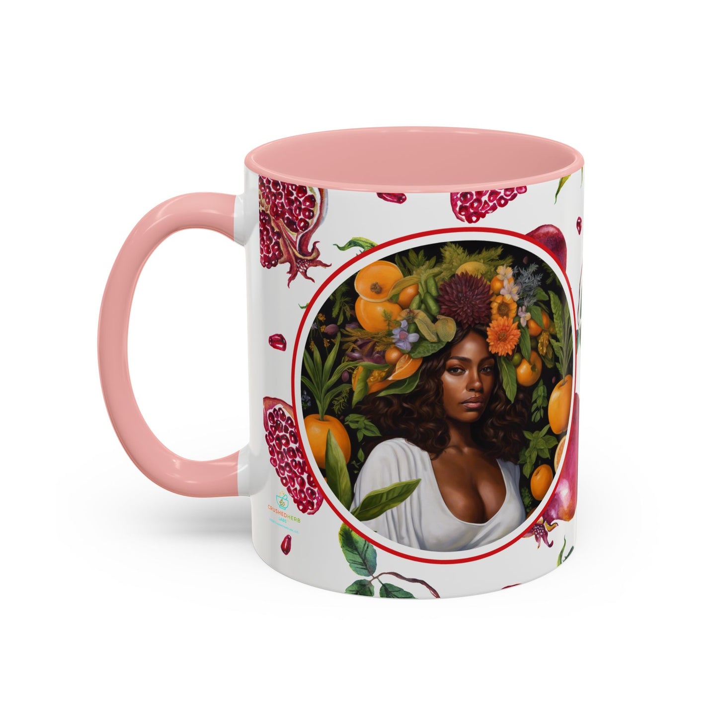 Organically Me Red and White Regina Pomegranate Plant Garden Vegan Ceramic Plant Mug with Black woman (11oz) 8 Color Combos