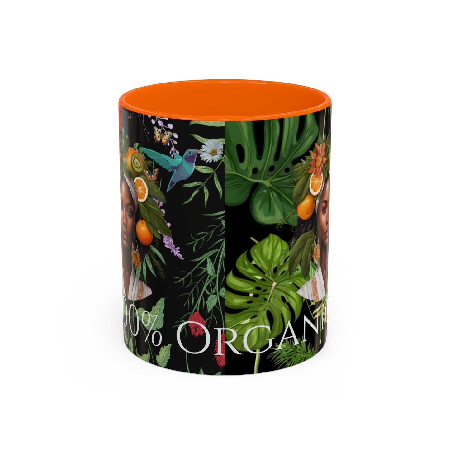 100% Organic Black Jungle Plant Garden Vegan Ceramic Plant Mug with (11oz) 8 Color Combos Double-Side Design