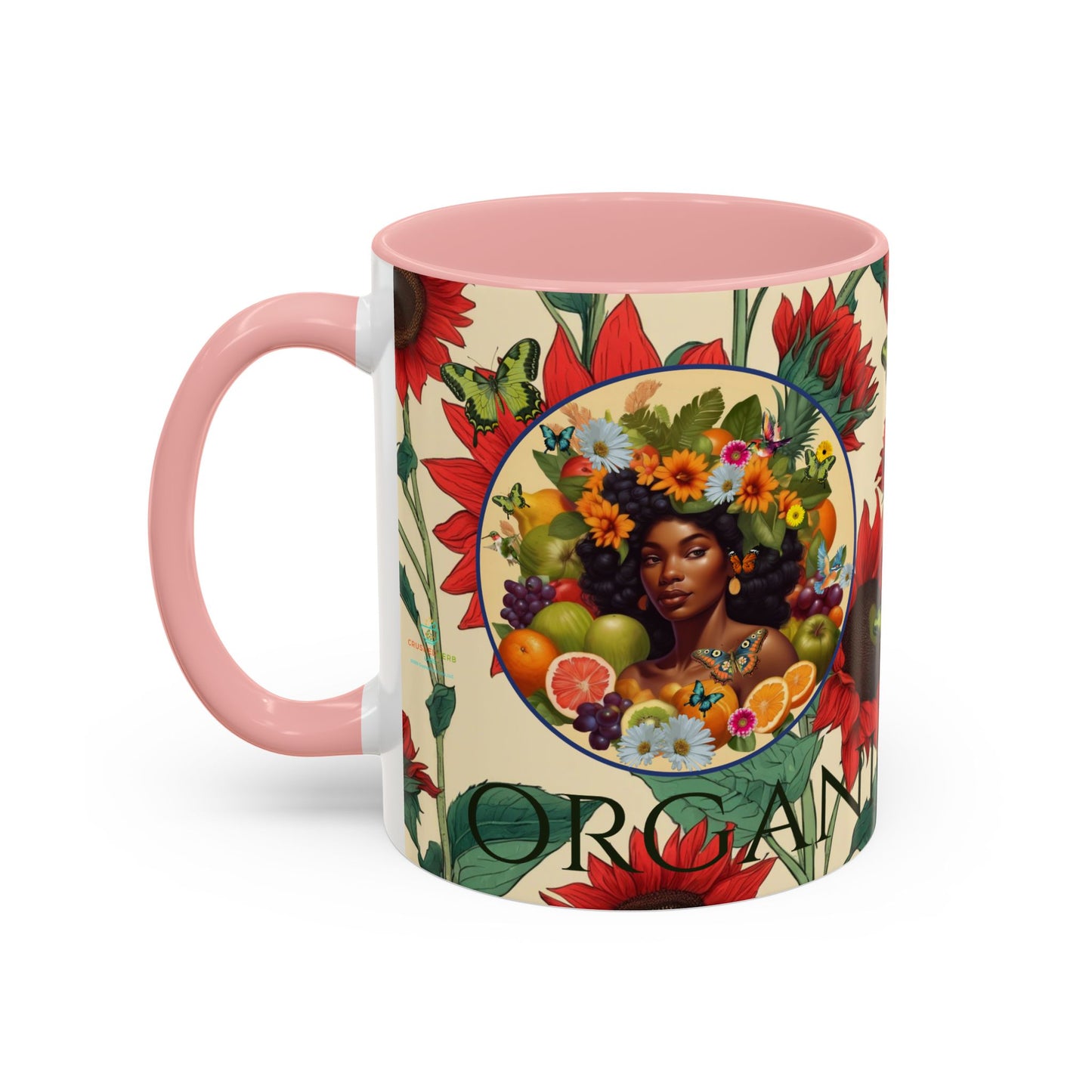 Organically Me Sunflower Red Plant Garden Vegan Ceramic Plant Mug with Black woman (11oz) 8 Color Combos