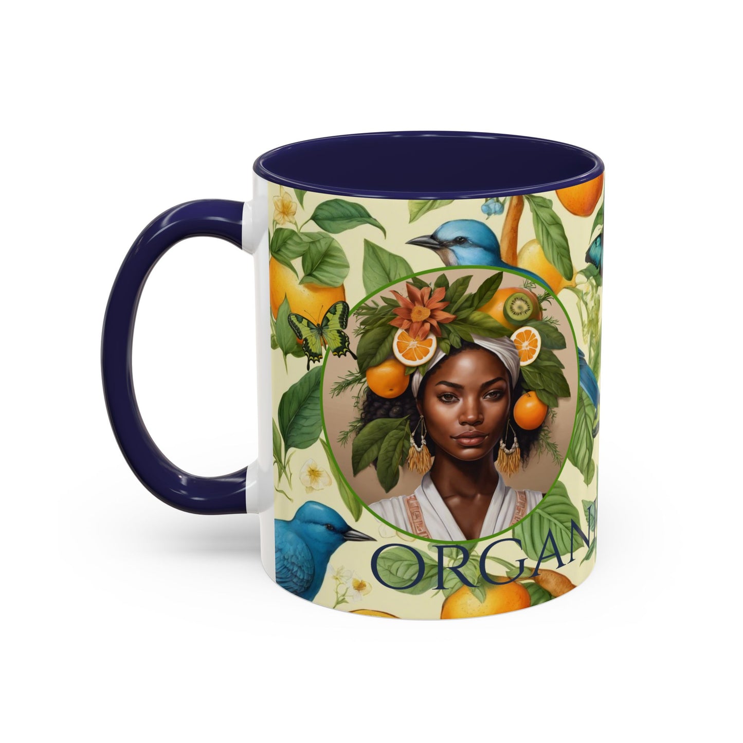 Organically Me A Lemon Bluebird Plant Garden Vegan Ceramic Plant Mug with Black woman (11oz) 8 Color Combos