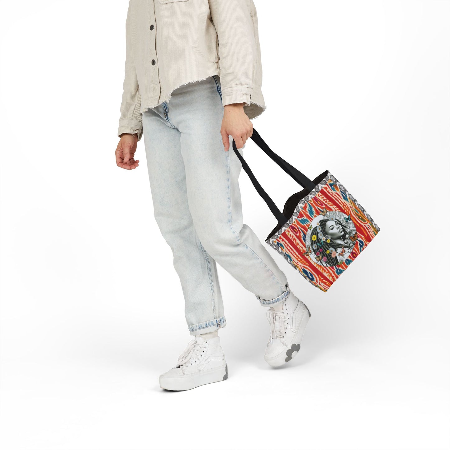 100% Me Ikat Laney Locs Garden-themed 13" tote bag, purse, workout bag, yoga bag with Black Women
