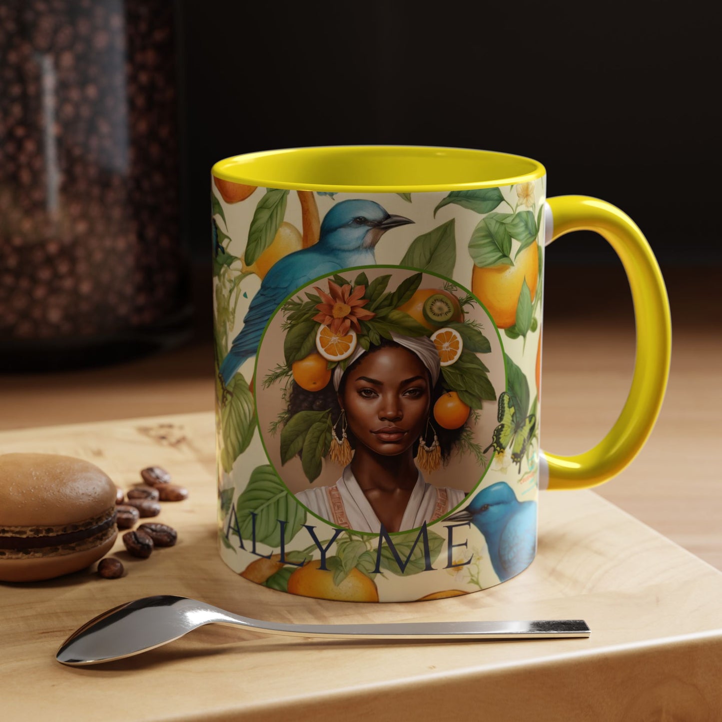 Organically Me A Lemon Bluebird Plant Garden Vegan Ceramic Plant Mug with Black woman (11oz) 8 Color Combos