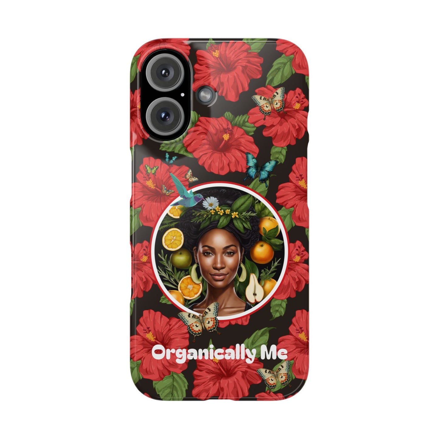 Organically Me Red and White Hibiscus Plant Garden Snap Phone Case with Black Woman, for iPhone and Android