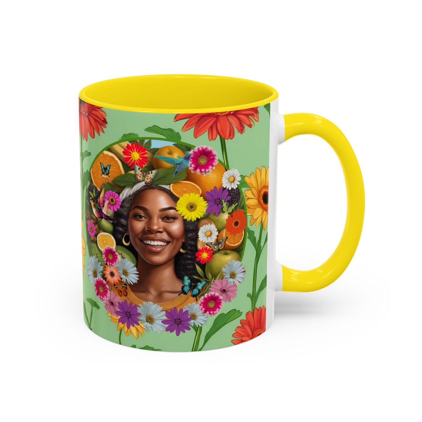 Organically Me A Joy Daisy Plant Garden Vegan Ceramic Plant Mug with Black woman (11oz) 8 Color Combos