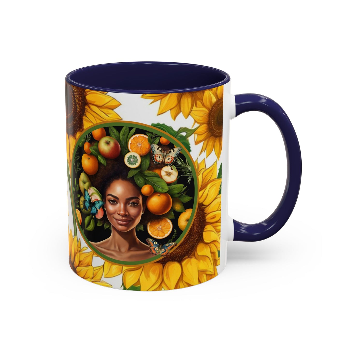 Organically Me Sunflower Plant Garden Vegan Ceramic Plant Mug with Black woman (11oz) 8 Color Combos