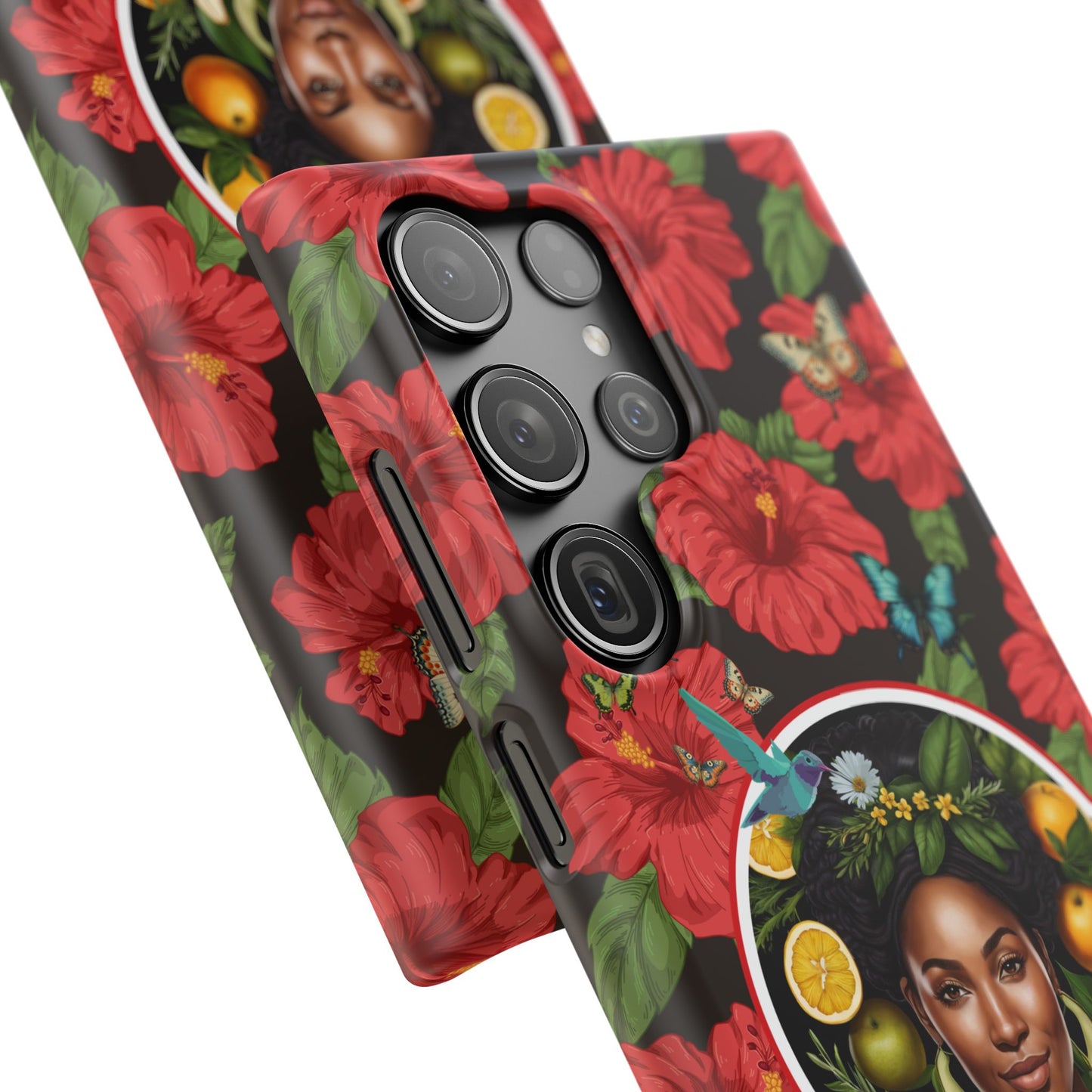 Organically Me Red and White Hibiscus Plant Garden Snap Phone Case with Black Woman, for iPhone and Android