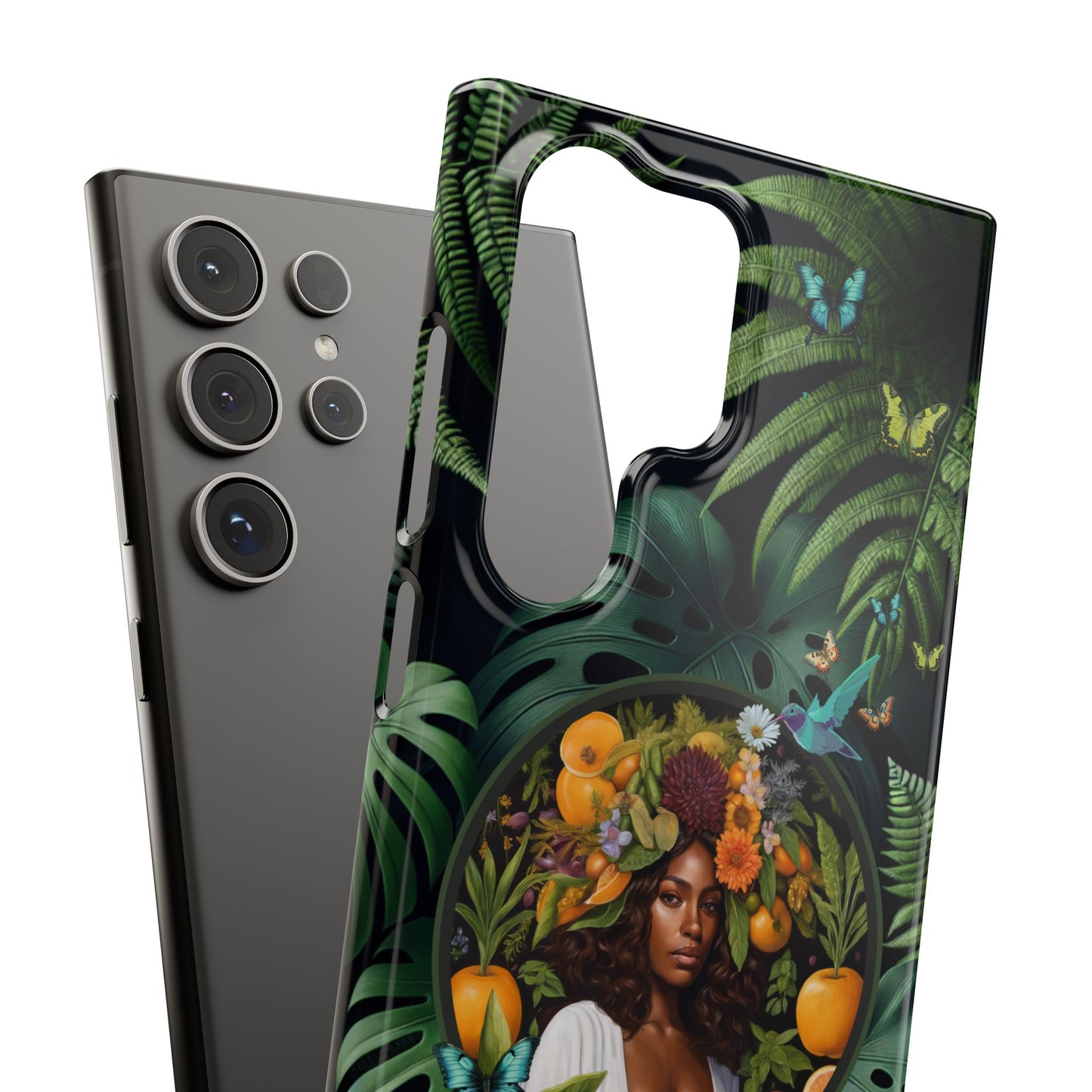 100% Organic A Fern Monstera Plant Garden Snap Phone Case with Black Woman, for iPhone and Android Models