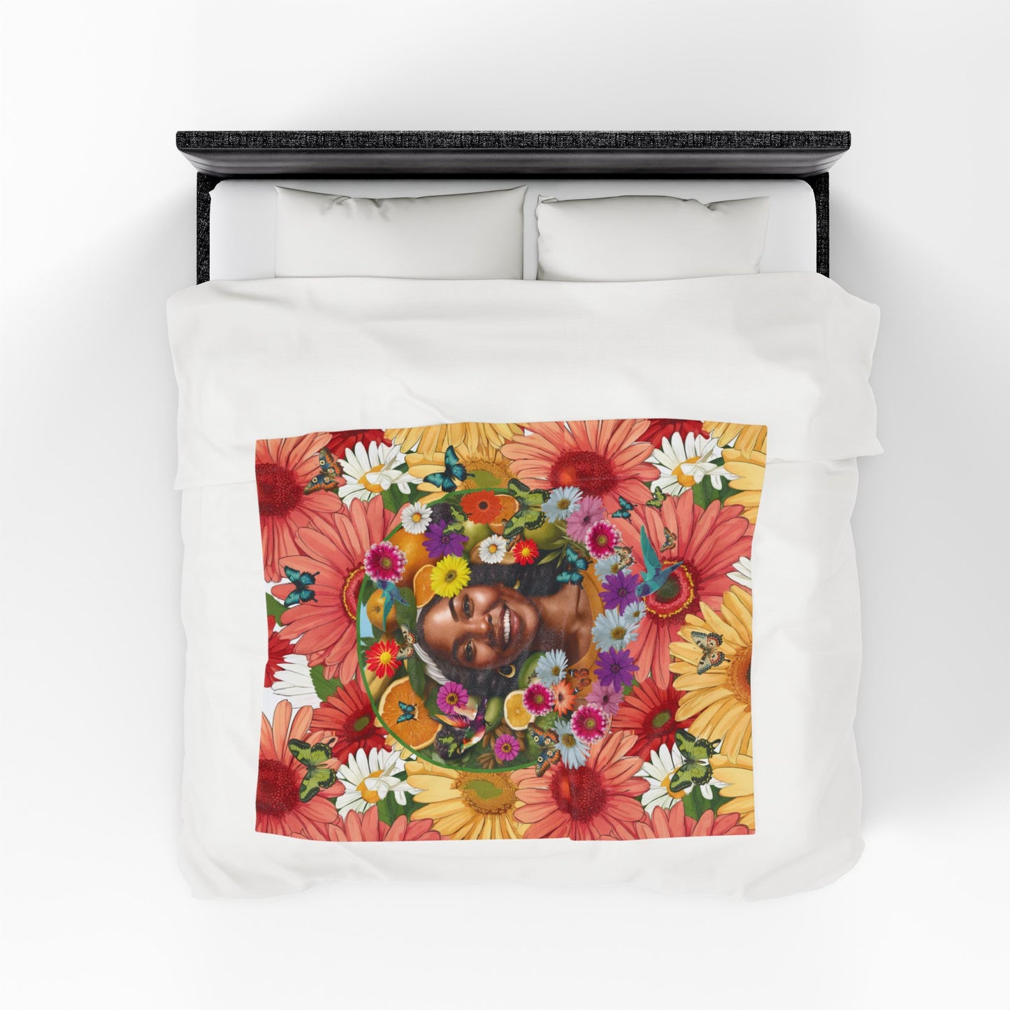 Organically Me A Joy Daisy Plant & Garden Blanket, Wall Hanging, Tablecloth (Velveteen) with Black Woman; 50 x 60in