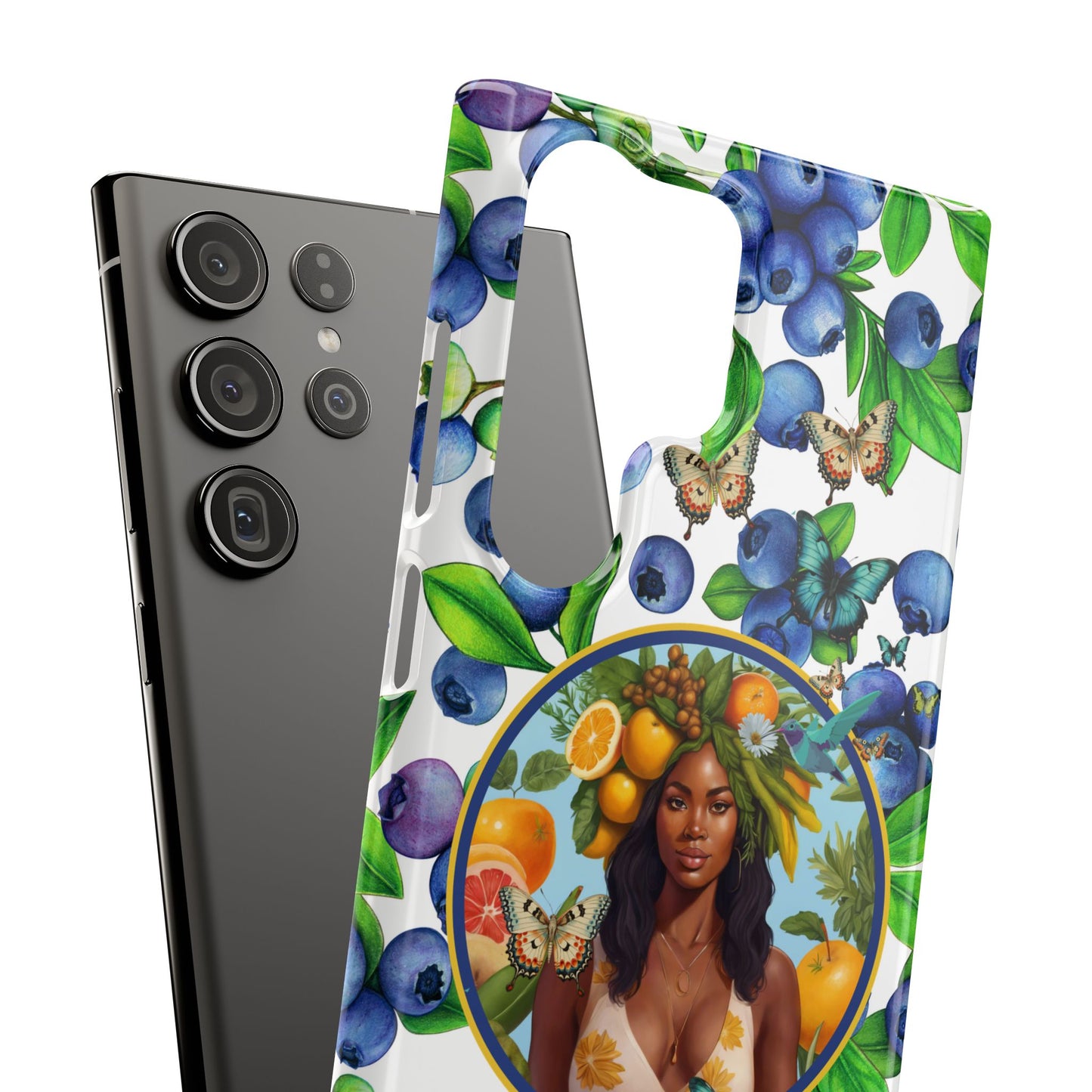 Organically Me Blueberry Plant B Garden Snap Phone Case with Black Woman, for iPhone and Android