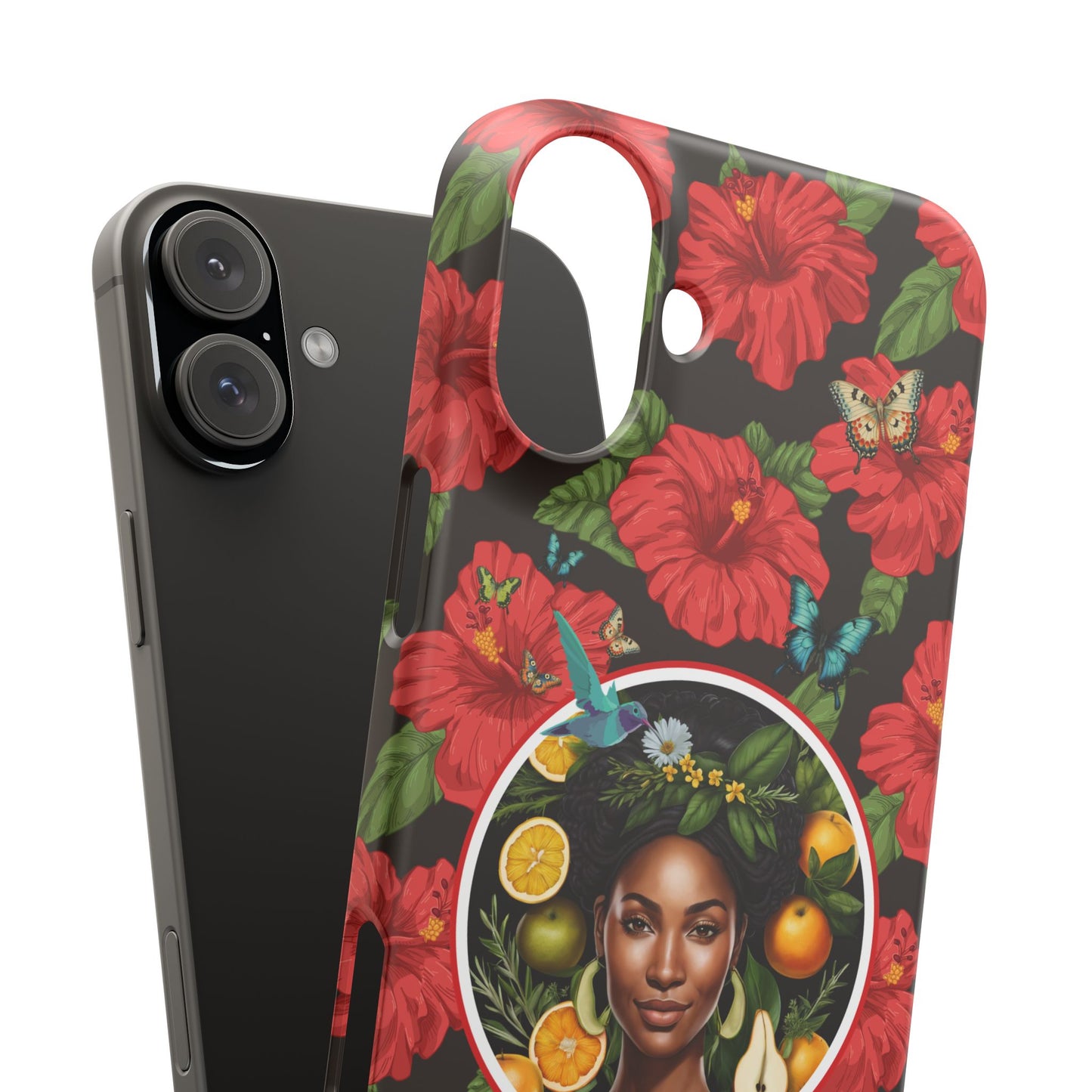 Organically Me Red and White Hibiscus Plant Garden Snap Phone Case with Black Woman, for iPhone and Android
